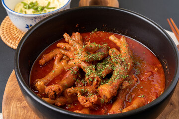 Stir-fried spicy soup, stir-fried chicken feet, steamed monkfish, Korean food, chicken feet,...
