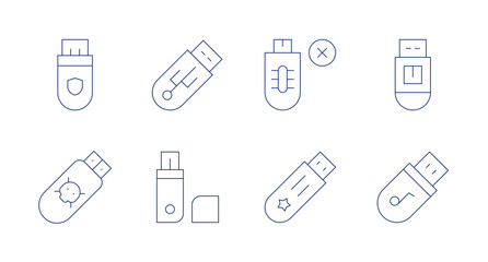 Usb flash drive icons. Editable stroke. Containing pendrive, usb, usbdrive, flashdrive.