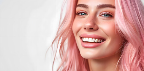 Closeup portrait of pink haired woman