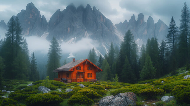 wooden house in Dolomites