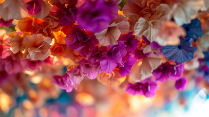 A close-up of blooming flowers creates a lively and enchanting atmosphere