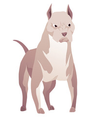 Angry dog. Mad animal with sharp teeth. Dangerous cartoon pet. dog in action poses standing. Aggressive pooch isolated on white background