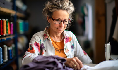 Obraz premium Fabric Mender Repairing Tears and Holes in Various Fabrics Including Draperies and Linens.
