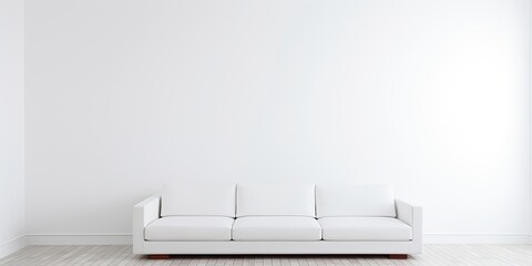 Empty white room with sofa and blank wall background.