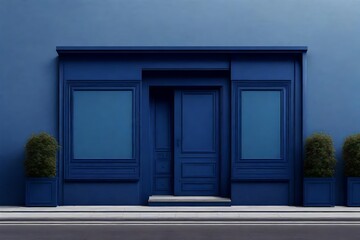 marine blue storefront template , vintage european boutique facade mockup