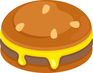 flat illustration icon symbol, burger sandwich with cheese inside