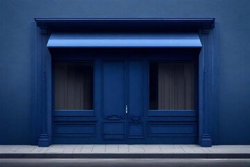 marine blue storefront template , vintage european boutique facade mockup