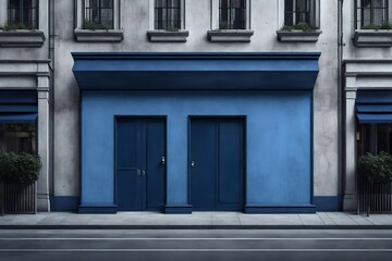 Fototapeta na wymiar marine blue storefront template , vintage european boutique facade mockup