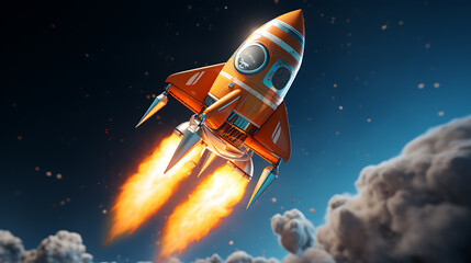 Obraz na płótnie Canvas flying rocket 3d realistic cartoon 