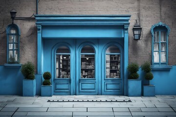 light blue vintage boutique facade , storefront template