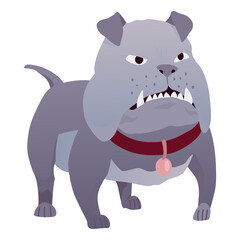 Angry dog. Mad animal with sharp teeth. Dangerous cartoon pet. dog in action poses standing. Aggressive pooch isolated on white background