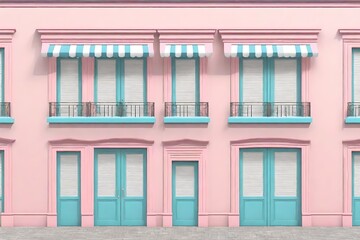 cute pink little chic boutique facade with awnings , storefront template
