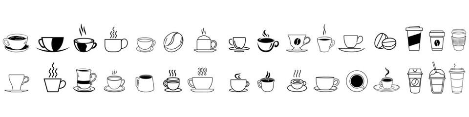 Coffee icon vector set. Hot drink illustration sign collection. Coffee house symbol. Coffee machine logo.