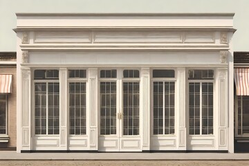 Fototapeta na wymiar white european style boutique facade , storefront template