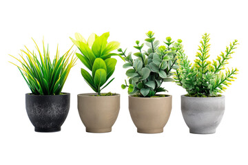 Set of artificial plants in flower pots