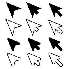 Mouse cursor arrows black flat and outline - obrazy, fototapety, plakaty
