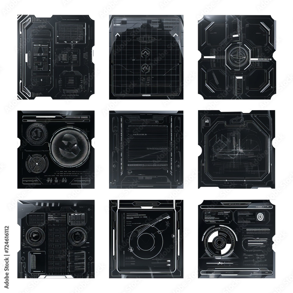 Aufkleber Sci Fi HUD modern futuristic user interface square Frames blocks Set