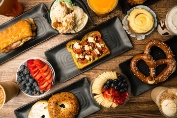Brunch food flat lay composition