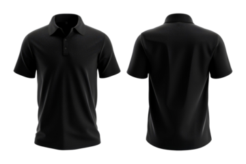 Men black polo shirt front and back view realistic mockup of male