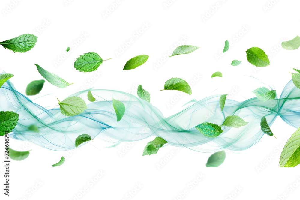 Poster Abstract wind swirls with green leaves and sparkles