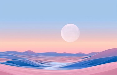 Fototapeta premium 3D illustration of the full moon over the sea and mountains.