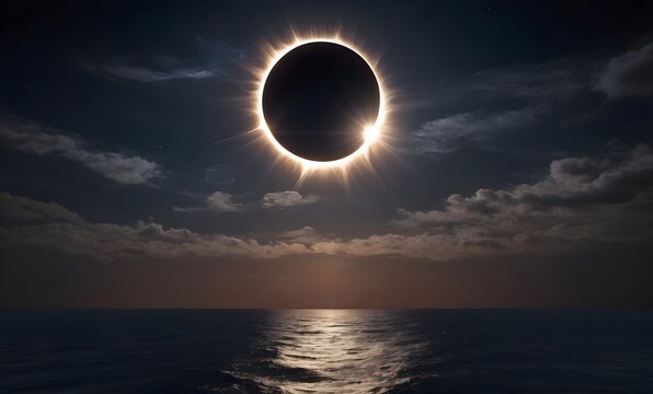 Solar eclipse over the sea, A natural view of the total eclipse over the ocean, sunset, sun, moon, telescope solar eclipse image