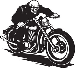 Bone Biker Leather Clad Skeleton Motorcyclist Emblem Leather Reaper Grim Skeleton Biker in Black Vector