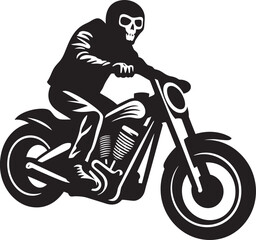 Leather Phantom Motorcycle Skeleton in Dark Leather Icon Dark Rider Biker Skeleton Silhouette in Black Vector