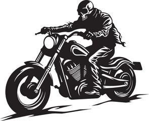 Shadow Cruiser Biker Skeleton Silhouette in Dark Leather Midnight Speedster Grim Skeleton Biker in Black Vector Icon