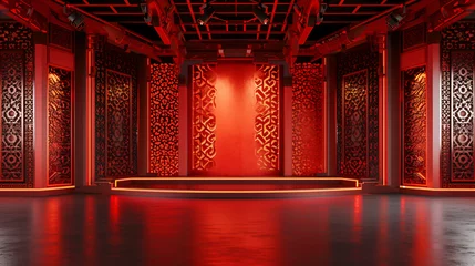 Fotobehang Empty stage with red Chinese style © khan