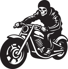 Leather Phantom Skeleton Rider Emblem in Leather Jacket Grim Glide Motorcycle Skeleton in Dark Vector Design