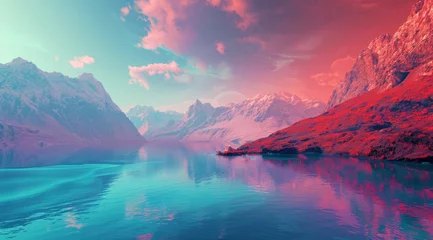 Photo sur Plexiglas Paysage fantastique Fantasy landscape with mountains and river. Digital painting.