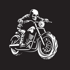 Grim Phantom Biker Skeleton Silhouette in Black Leather Ghostly Glide Grim Skeleton Biker in Black Vector Icon