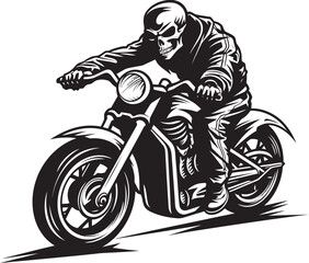 Skull Cruiser Biker Skeleton in Black Leather Phantom Fury Motorcycle Skeleton in Dark Vector Icon