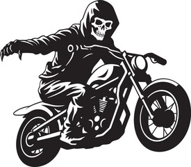 Skull Cruiser Biker Skeleton in Dark Vector Emblem Phantom Fury Motorcycle Skeleton in Black Leather Jacket