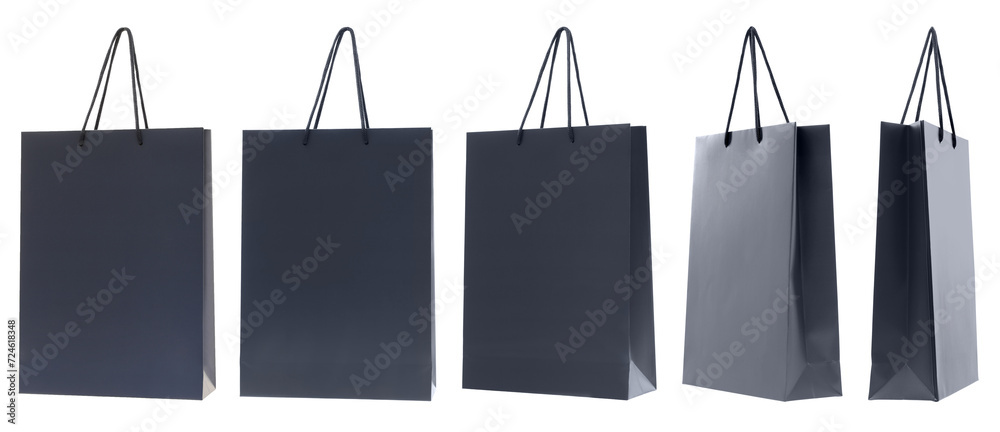 Wall mural Black shopping bag isolated on white, different sides