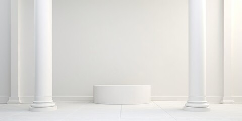 Simplistic architecture photo with neutral white interior and rounded pillar.