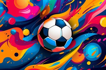 Abstract background with vibrant colors and soccer motifs. Generative AI