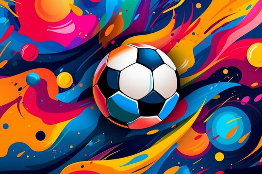 Fototapeta Abstract background with vibrant colors and soccer motifs. Generative AI