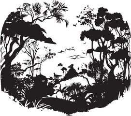 Midnight Mirage Blackened Jungle Logo Design Ebony Rainforest Dark Jungle Icon