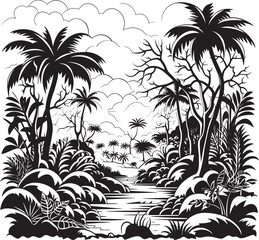 Obsidian Oasis Jungle Icon in Black Nightfall Nirvana Black Vector Jungle