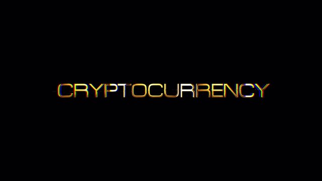CRYPTO CURRENCY golden text glitch effect isolated with alpha channel Prores 4444 encode. 4K 3D rendering seamless loop Crypto Currency isolate effect element for composition.