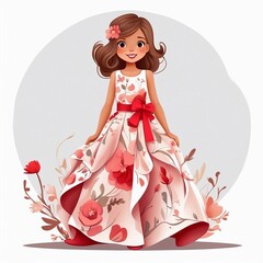 floral gown illustrations with cartoon style