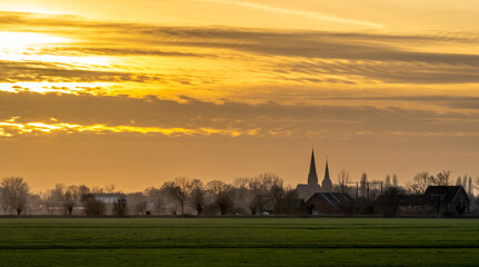 Rural landscape of Abcoude, The Netherlands, by sunset. 