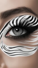 Black and white makeup of a girl with gray eyes