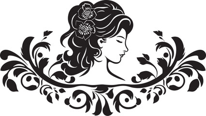 Obraz na płótnie Canvas Noir Rose Nostalgia Black Floral Logo Classic Chic Chrysanthemum Womans Face Icon