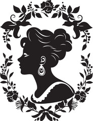 Vintage Floral Vision Womans Face Logo Retro Rose Reverie Black Floral Border Design
