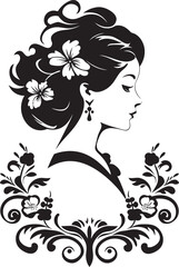 Vintage Flora Femme Black Vector Emblem Floral Femme Fatale Vintage Woman Vector Logo