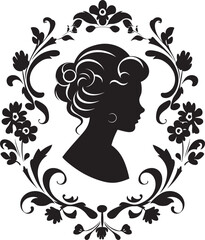 Vintage Bloom Belle Womans Face Vector Emblem Noir Rose Nostalgia Black Floral Logo