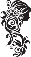 Floral Elegance Essence Black Vector Logo Elegant Flora Fusion Vintage Woman Emblem